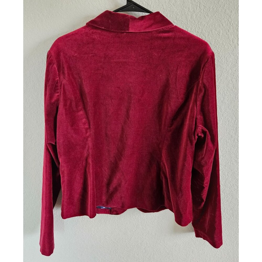 ModCloth Red Velvet Blazer Woman SZ XL Pockets 2 Fancy Metal Buttons Bohemian - Picture 2 of 6